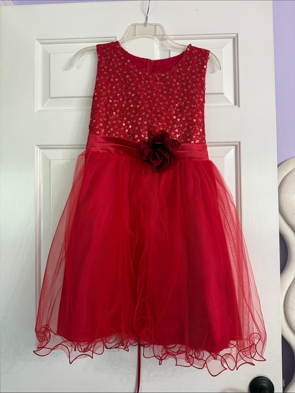 Kid's Dream Red Sequin Bodice Tulle Flower Waist Girls' Formal Dress